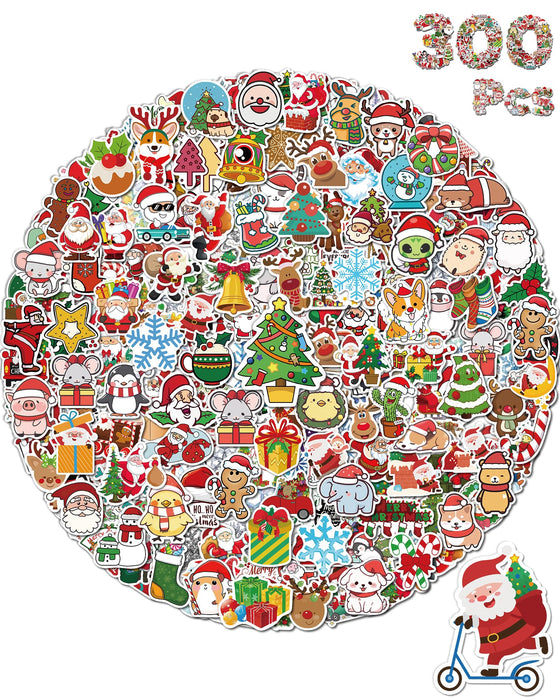 kecristv 300 Pcs Christmas Stickers for Kids Classroom, Cute Christmas Water Bottle Stikers, Christmas Party Favors Bulk, Christmas Vinyl Holiday Stickers for Kids Classroom Pack