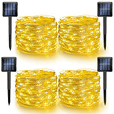 Dazzle Bright 4 Pack Solar String Lights Outdoor, Total 160FT 480LED Solar Powered Waterproof Fairy Lights 8 Modes, Silver Wire Lights for Christmas Patio Party Tree Yard Decoration (Warm White)