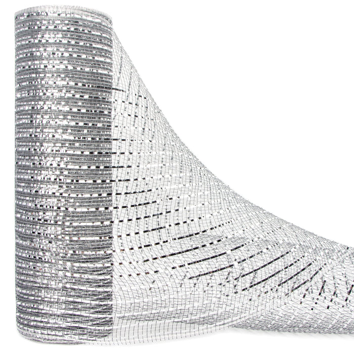 Ribbli Lt. Silver Metallic Mesh Ribbon,10 inch x 30 feet(10Yard), Silver with Silver Foil, Christmas Ribbon for Wreath Swags and Christmas Tree Decoration