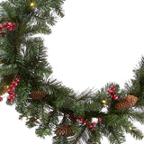 National Tree Company Pre-Lit Artificial Christmas Garland, Green, Crestwood Spruce, White Lights, Decorated with Pine Cones, Berry Clusters, Plug In, Christmas Collection, 9 Feet