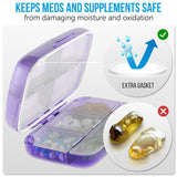 Pill Organizer Airtight Pill Box Large Pill Dispenser Home Travel Supplement Holder Portable Vitamin Sorter Jumbo Size 8 Compartment Airtight Vitamin Container Daily Medicine Travel Essentials