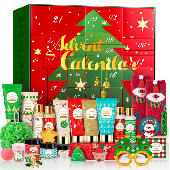 Skincare Advent Calendar 2026 for Adult Women - 24 Days of Beauty, Bath and Body Gift Set with Lotions, Scrub, Bath Bombs - Christmas Gift Basket for Girlfriend, Wife, Mom, Teen Girls