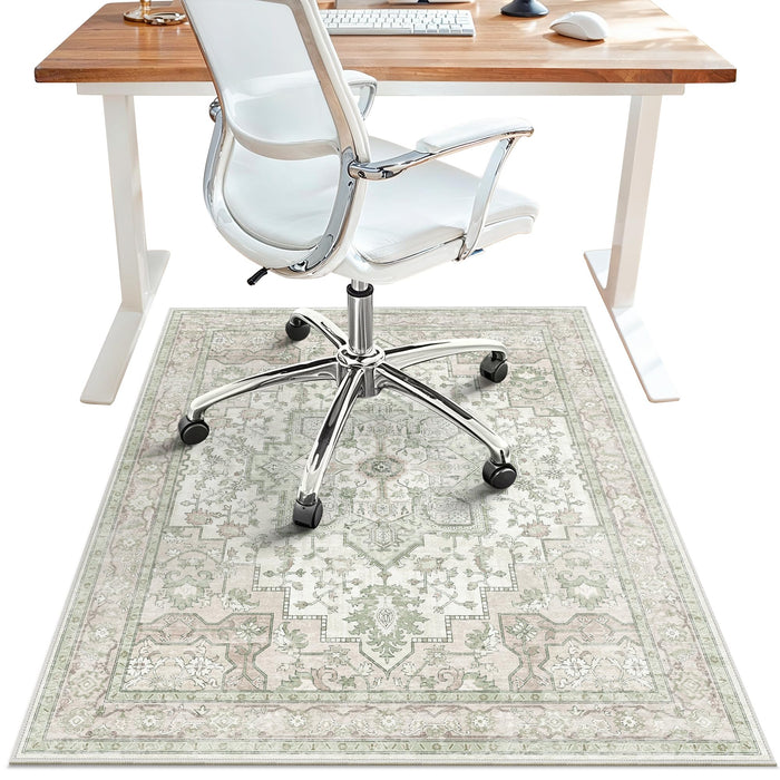48"x60" Office Chair Mat for Hardwood Tile Floor, Under Desk Carpet Protector for Rolling Computer Chair Mat, Machine Washable Area Rug, Anti-Slip 1/5" Thick Low Pile Thin Vinyl Floor Mat, Mint