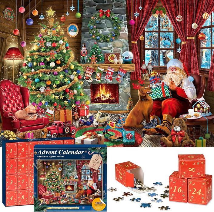 Advent Calendar Puzzle Christmas Puzzle for Adults and Kids-Christmas Surprise, 24 Days 1008 Pieces Christmas Calendar Countdown Advent Puzzle, Christmas Gifts for Kids Teens Adults(27.6 in x 19.7 in)