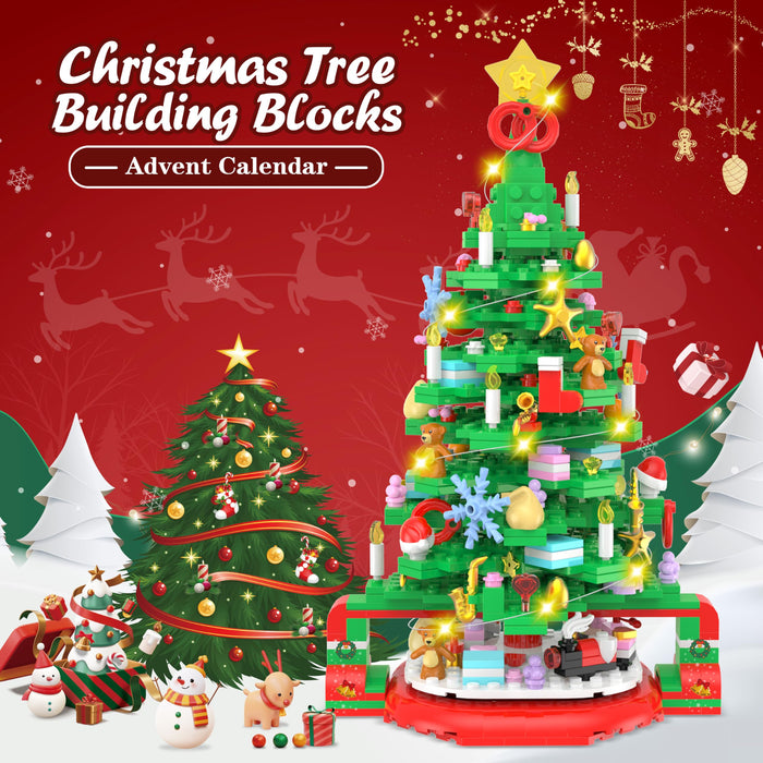 Advent Calendar 2024 Christmas Tree Building Set, 24 Boxes 593 Pieces Christmas Countdown Calendar Building Blocks with Warm Light, Advent Calendars for Adults Teens Kids