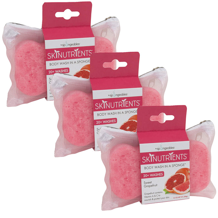 Spongeables Body Wash in a 20+ Wash Sponge, Sweet Grapefruit, 3 Count
