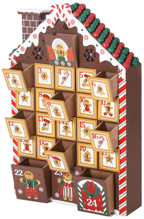 BRUBAKER Reusable Wooden Advent Calendar to Fill - Gingerbread House with LED Lighting - DIY Christmas Calendar 10.31 x 17.72 x 2.17 inches