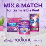 Always Radiant Feminine Pads For Women, Size 1 Regular Absorbency, Multipack, With Flexfoam, With Wings, Light Clean Scent, 30 Count x 6 Packs (180 Count total)