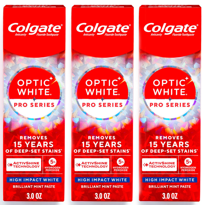 Colgate Optic White Pro Series High Impact White Toothpaste, 3 Pack, 3.0 oz