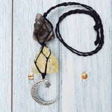 BOHO GARDEN Hanging Car Charm - 2-Pack Black Tourmaline & Rose Quartz + Smoky Quartz + Citrine - Dangling Moon & Healing Crystal Accessories, Rearview Mirror Decorations – Protection, Energy