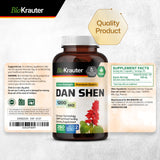 BIO KRAUTER Dan Shen Root Capsules - Organic Red Sage 1200 mg - Potent Antioxidant Source - Brain Health Support Supplement - Salvia Miltiorrhiza Root Pills - 250 Vegan Capsules