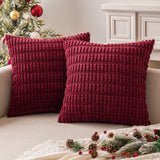 MIULEE Pack of 2 Burgundy Corduroy Decorative Throw Pillow Covers 16x16 Inch Soft Boho Striped Pillow Covers Modern Farmhouse Christmas Home Decor for Sofa Living Room Couch Bed