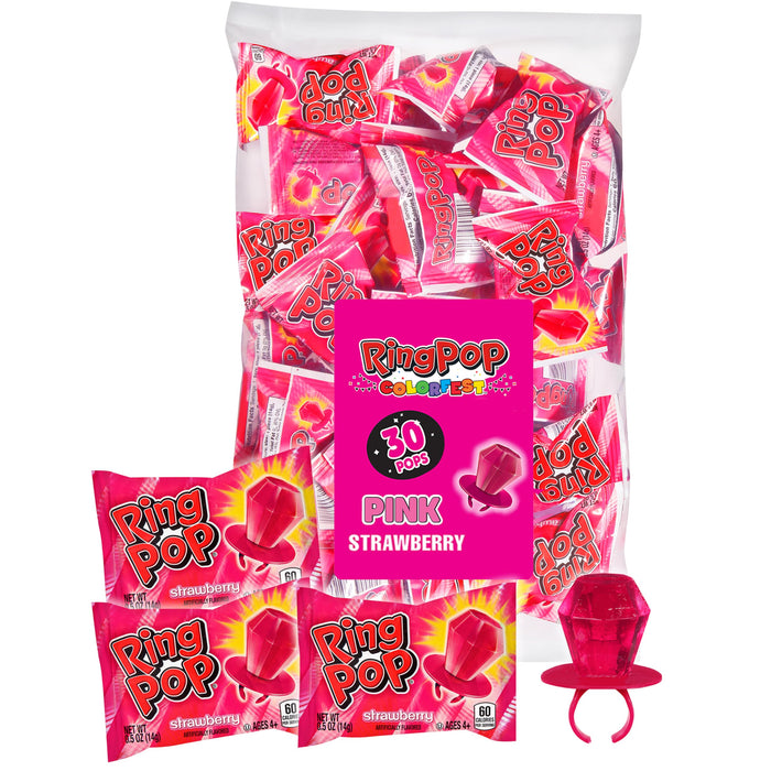 Ring Pop Pink Strawberry Halloween Lollipop, 30 Count, Bulk Party Favors