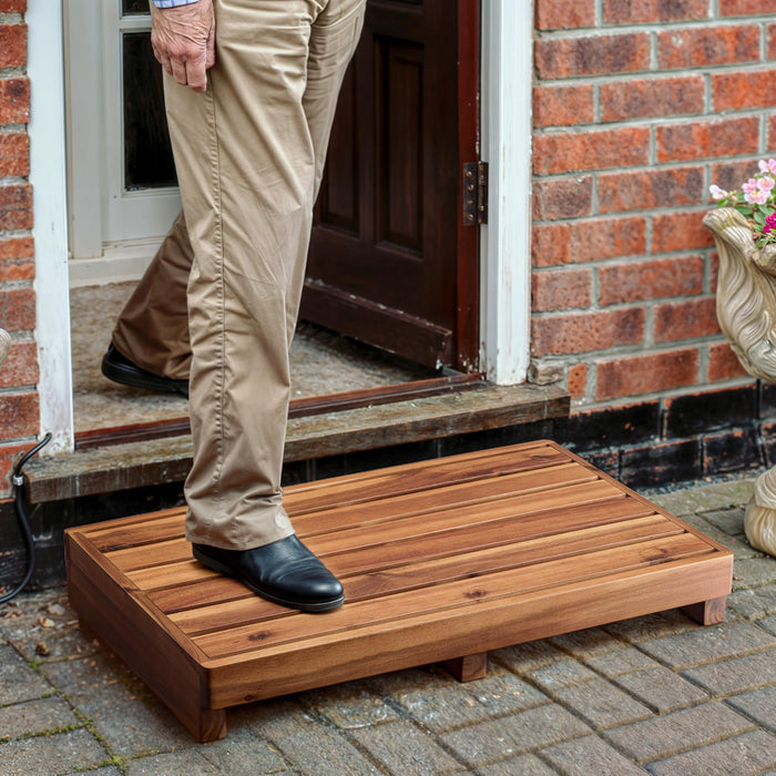 TINAMO 3.5" One Step Stool for Elderly (No Assemble Required)- Acacia Wood High Riser Step Stool for Bed - 550 Lbs Wooden Mobility Stepping Stools for Adults, Kids/Bedside, Bathroom, Kitchen, Garden