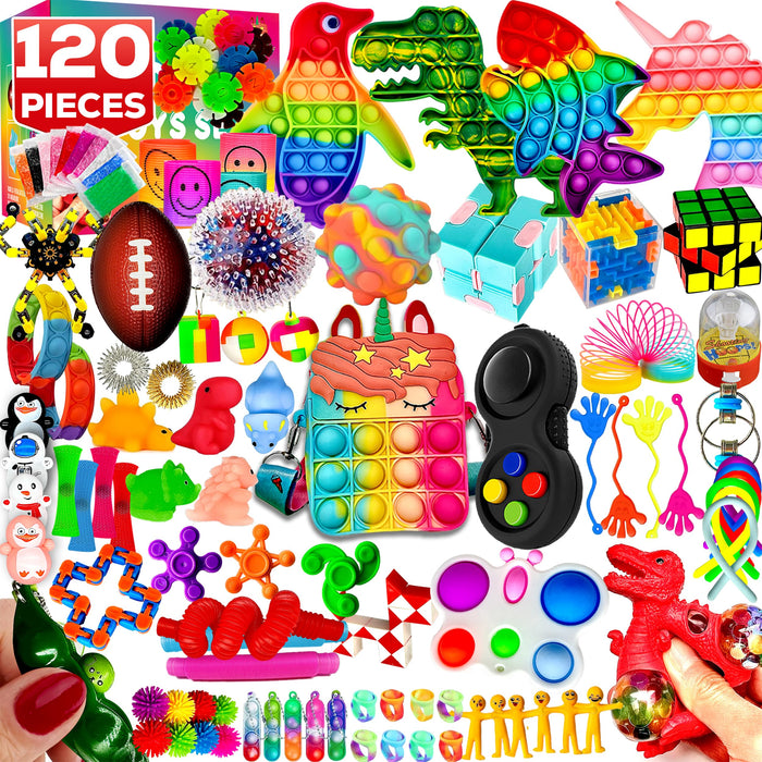 120 Pcs Fidget Toys Pack, Pop Sensory Party Favors Set Gifts for Kids Adults Boy Girl Stocking Stuffers Autistic Bulk Goodie Bag Filler Treasure Box Classroom Prizes School
