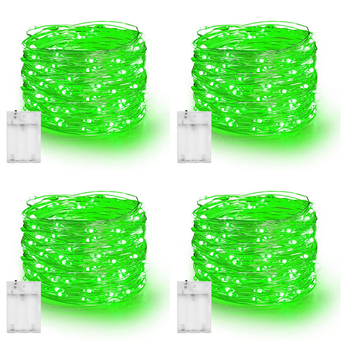 Dazzle Bright Fairy Lights Battery Operated, 4 Pack Total 80FT 240LED Silver Wire Waterproof String Lights, St. Patrick's Day Christmas Decorations for Indoor Outdoor Bedroom Yard Decor, Green