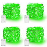 Dazzle Bright Fairy Lights Battery Operated, 4 Pack Total 80FT 240LED Silver Wire Waterproof String Lights, St. Patrick's Day Christmas Decorations for Indoor Outdoor Bedroom Yard Decor, Green