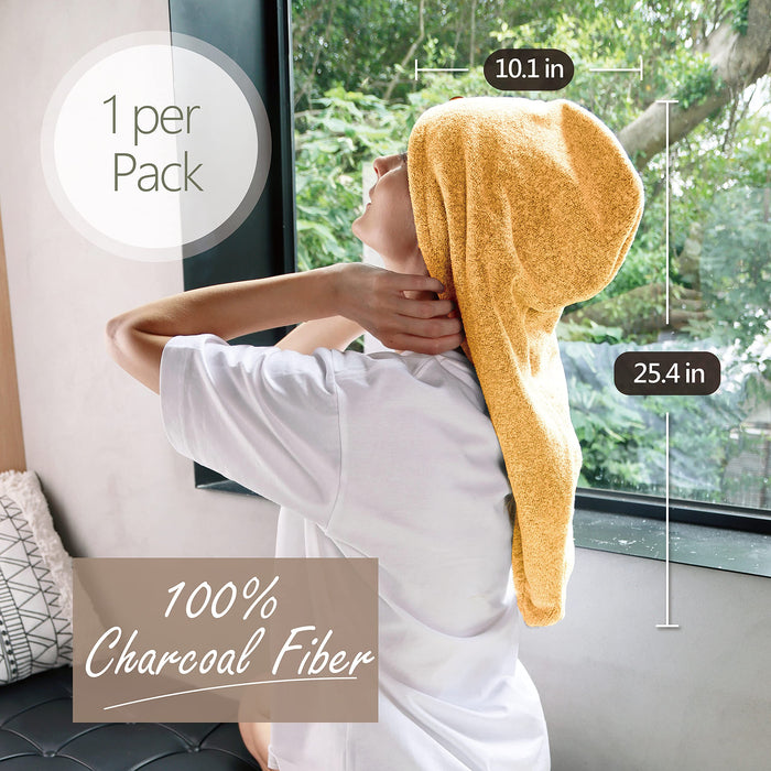 myHomeBody Hair Towel Wrap, Luxury Rapid-Dry Hair-Drying Turban, Ultra Soft and Quick Drying Absorbent Charcoal Fiber, with Coconut Shell Button – Mango