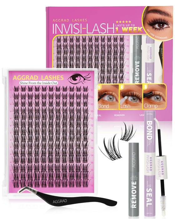 Aphrodite Lash Clusters Kit Wispy Natural 8-18mm Eyelashes Cluster Extension Kit C Curl Spiky Lashes Individual DIY False Lash Extension Kit with Lash Bond and Seal, Thin Invisible Lash Band