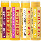 Burt's Bees Lip Balm Stocking Stuffers, Moisturizing Lip Care Christmas Gifts, Tropical - Pineapple, Berry Agua Fresca, Dragon Fruit Lemon and Coconut and Pear, Natural Origin Treatment (4-Pack)