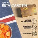 SOLEIL, Bräunungskapseln mit Beta Carotin für natürliche Bräune – 2 in 1 Selbstbräuner – Effektiver Lichtschutz mit Beta Carotin Hochdosiert – mit Vitaminen C, E, D, Selen und Kupfer – 80 Tabletten