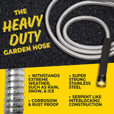 BIONIC STEEL Pro 25 FT Garden Hose with Nozzle, 304 Stainless Steel Metal Water Hose 25Ft, Flexible Hose, Kink Free.