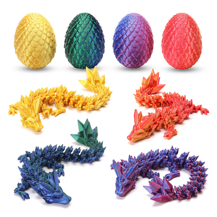 4PCS 3D Printed Dragon Eggs, 3D Printer Articulated Crystal Dragon Toys for Kids, Cool Dinosaur Eggs Fidget Toys for Teens, Stocking Stuffers for Kids, Easter Christmas Birthday Gifts for Boys Girls