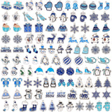 SANNIX 110Pcs/55 Pairs Christmas Winter Charms, Winter Charms for Jewelry Making, Assorted Snowflake Penguin Snowman Polar Bear Gold Enamel Charm Pendants for DIY Bracelet Necklaces Earrings Craft