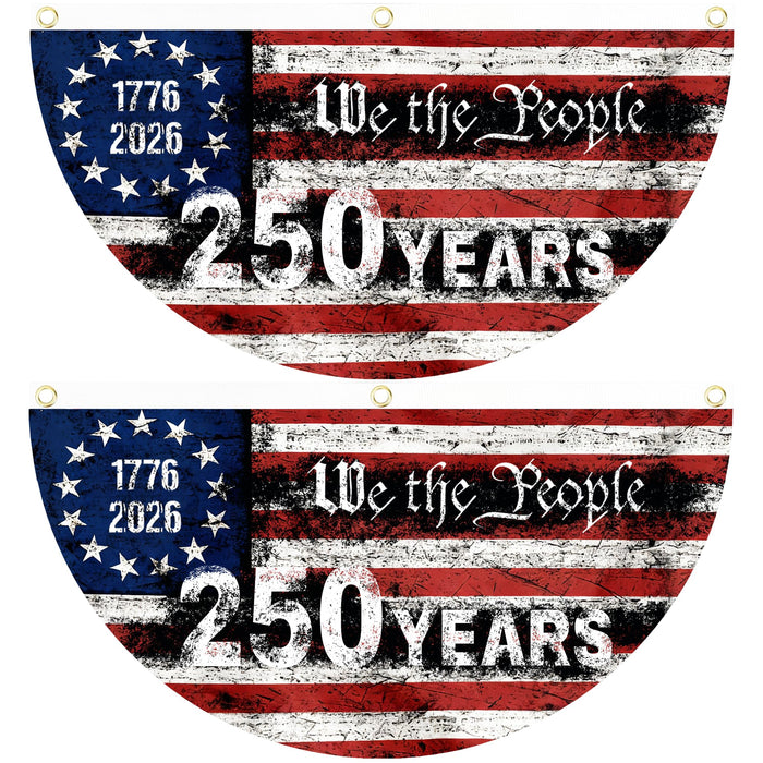 2PCS 250th Anniversary USA Flag, 1.5X3 FT 1776-2026 Fan Flags, 2 Ply Year American Anniversary Flag for Wall, Front Door, Porch, Fence, Outdoor Decorations (Style 6)