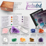 CRYSTALYA Large Premium Crystals and Healing Stones in Wooden Gift Box + 50pg EBOOK – 7 Chakra Tumbled Gemstones, Amethyst Crystal, Rose Quartz, Quartz Crystal Point, and Info Guide, Made in U.S.A.