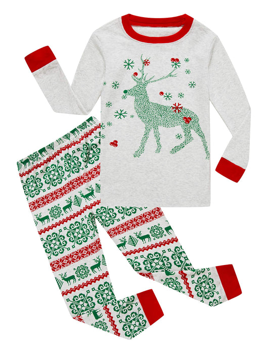 Family Feeling Big Girls Boys Long Sleeve Christmas Pajamas Sets 100% Cotton Pyjamas Kids Pjs Size 8 Reindeer