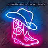 Manimo Cowboy Boot and Hat Neon Sign, LED Pink Cowgirl Boots Neon Sign Wall Decor, Pink Aesthetic Western Wall Art, USB Powered for Game Room Bedroom Party Bar Wedding Christmas Birthday Gift(13*15in)