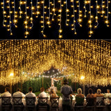 Icicle lights Outdoor - 66ft Christmas Lights with 640LED 120 Drops 8 Modes, Plug in Curtain String Lights Waterproof for Holiday Wedding Party Home Garden Bedroom Indoor Outdoor Decoration,Warm White