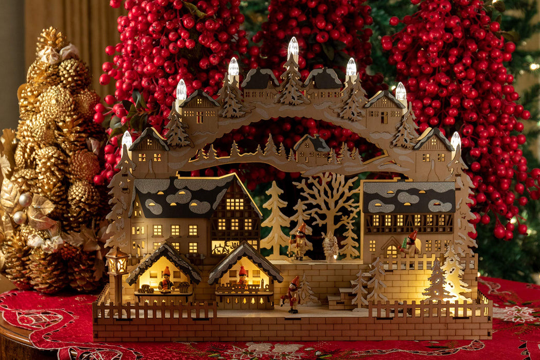 Clever Creations Wooden Christmas Advent Calendar, Countdown to Christmas, LED Holiday Decoration, Battery, Snowy Village