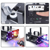 ATDAWN Fog Machine with 8 LED Lights and Disco Ball, Wireless Remote Control Smoke Machine with Bluetooth Speaker, Perfect for Wedding, Halloween, Party and Stage Effect