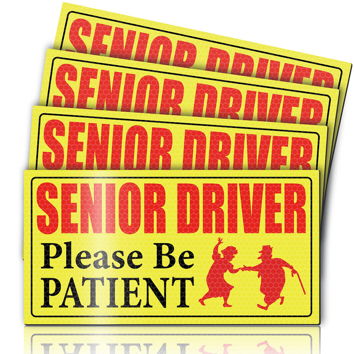 4 Pieces Reflective Elderly Driver Magnet for Car Driver Car Magnets Old People Gag Gifts Please Be Patient Yellow Elderly Car Magnet Sign Magnetic Bumper Sticker for Grandma and Grandpa