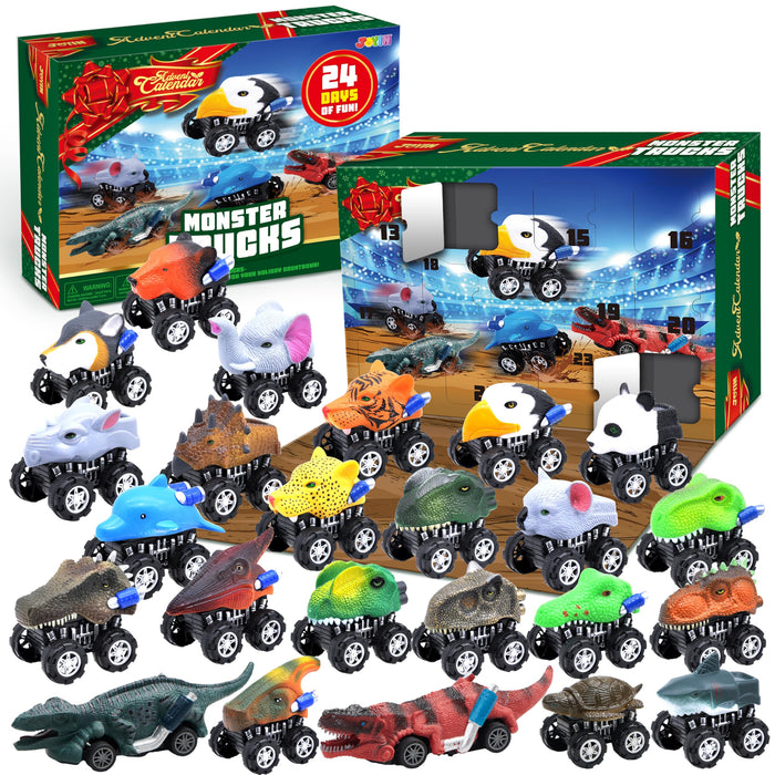 JOYIN 2023 Christmas Advent Calendar, 24 Days Countdown Calendar Toys with Monster Truck Toys Set for Kids Party Favors, Classroom Prizes, Xmas Gift