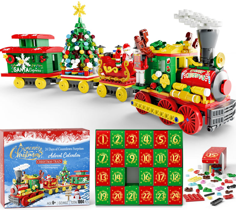 Advent Calendar 2024 for Kids Adults Teens, 24 Days Christmas Train Building Blocks Christmas Countdown Calendar Gift Box with Christmas Tree Santa Nutcracker Toys Set for Boys Girls Women Men Age 6+