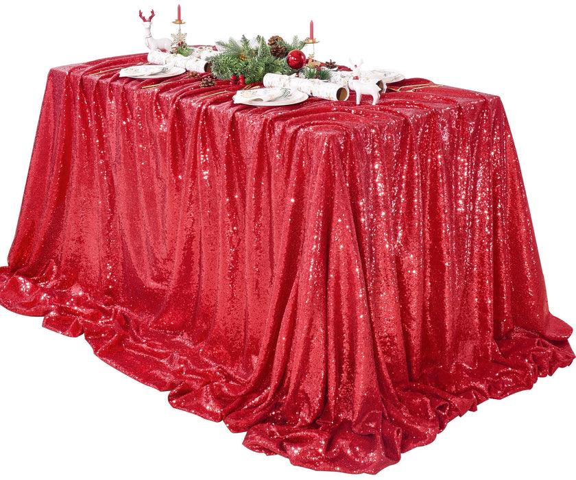 QueenDream Red Sequin Tablecloth 90x132 Inch Red Glitter Table Cloth for Birthday Bridal Shower Party Christmas