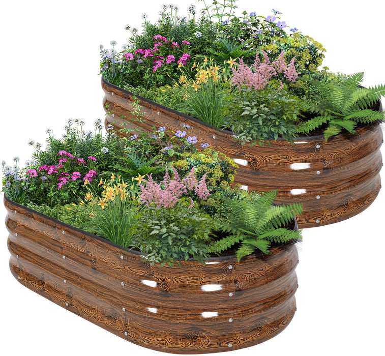 BIRDSINYARD Galvanized Raised Garden Bed - 4×2×1ft (2 Packs) Planter Raised Beds for Gardening | Oval Metal Garden Planter Box with Safety Edging and Gloves for Vegetables Fruits and Flower - Grain