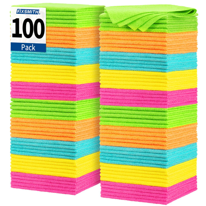 FIXSMITH Microfiber Cleaning Cloth, 100 Pack Shop Towels, Micro Fiber Cloth for Cleaning Car, All-Purpose Absorbent Cleaning Rags for Housekeeping, Dust Cloth for Office, Car Wash Towels, 12inx12in