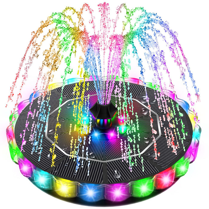SZMP 3.5W Solar Fountain for Bird Bath with 2000mAh Battery & 3D Color Changing LED Light, Anti-Drift Fixer & 8 Nozzles, Solar Powered Water Fountain Kit for Garden, Patio, Pond