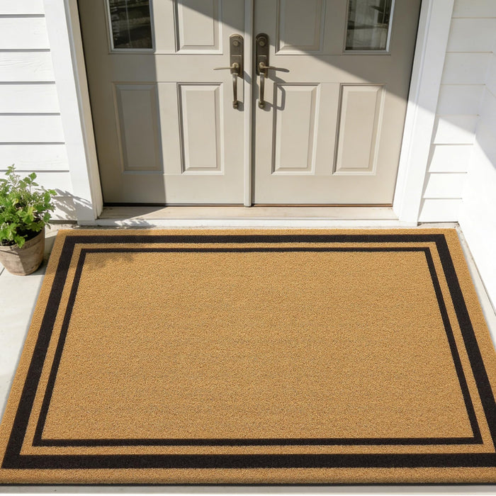 OLANLY Front Door Mat, Low Profile Doormat, Stain and Fade Resistant, Easy to Clean, for Indoor and Outdoor Entrances, Patio Porch or Entryway, Brown (59x34 Inch, Classic Border)