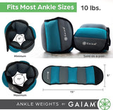 Gaiam Ankle Weights Strength Training Weight Sets For Women & Men With Adjustable Straps - Walking, Running, Pilates, Yoga, Dance, Aerobics, Cardio Exercises 10-Pound Set (5lbs Each)