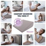 Bed Wedge Pillow | Unique Curved Design for Multi Position Use | Memory Foam Wedge Pillow for Sleeping | Works for Back Support, Leg, Knee | includes Cover Plus Extra Sheet (Dark Grey)