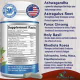 Adaptogen Stress Relief Immune Support Formula - Adaptogenic Adrenal Support with Ashwagandha, Astragalus, Ginseng, Holy Basil, Rhodiola, Amla, Maca, Schisandra, Non-GMO - 60 Capsules