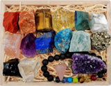 ZATNY Raw Crystal Chakra Starter Collection 17pcs Healing Crystal kit, Flourite, Howlite, Obsidian, Amazonite, Apatite, Amethyts, Citrine, Charka Bracelet, Rose Quartz Pendulum, EBook, Gift Ready