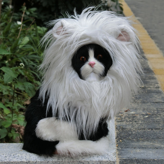 Onmygogo Lion Mane Wig for Cats, Funny Pet Cat Costumes for Halloween Christmas, Furry Pet Clothing Accessories (Size S, White)