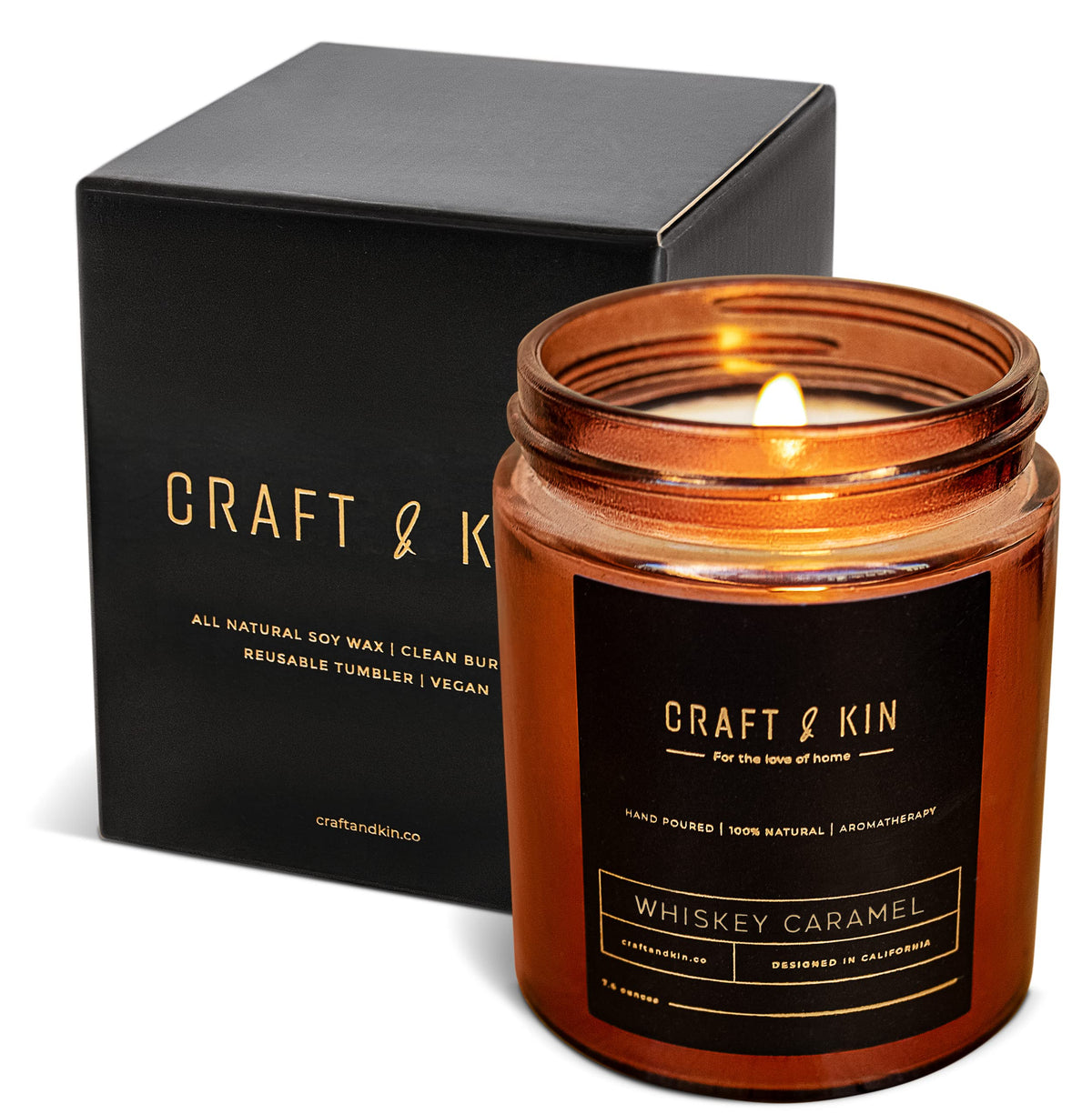 Craft & Kin Scented Candles for Men | Premium Whiskey Caramel Scented