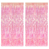 BRAVESHINE Clear Pink Party Decoration Iridescent Foil Fringe Backdrops - 2 Pack 3.2 x 6.5 ft Metallic Tinsel Photo Booth Pros Streamer Curtains for Birthdays Engagement Christmas Parties